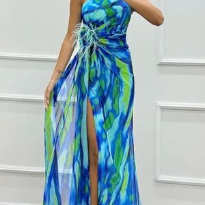 Elegant Blue and Green Women's Dress